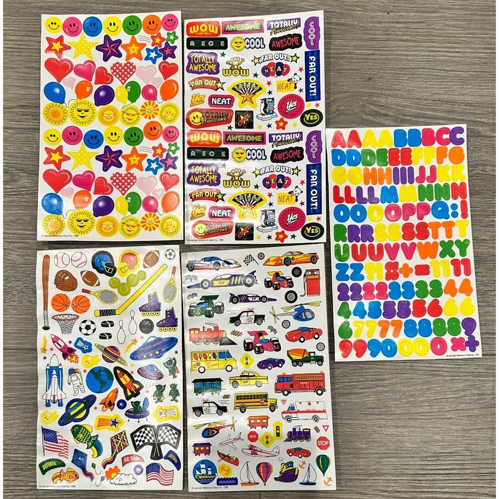Vintage 90s Sticker 5 Sheet Lot Y2K 1996 Millenium Cars Space Wow! Awesome! Cool